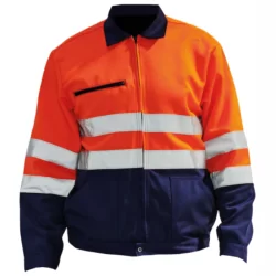 Blouson haute visibilité PBV Vision classe II orange fluo et bleu marine