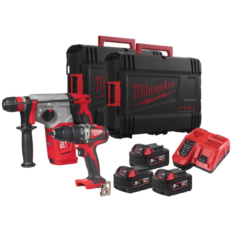 Powerpack 18V Milwaukee BLPP2C2-503X Perceuse percussion M18 + Perforateur M18 avec 3 x 5 Ah