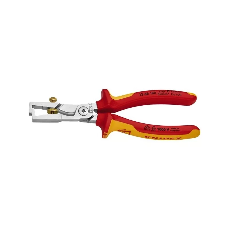 Pince à dénuder et coupe câbles Ø15mm StriX Knipex - 180 mm - Poignées gainées bi matière