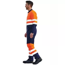 Combinaison double fermeture haute visibilité orange et marine PBV