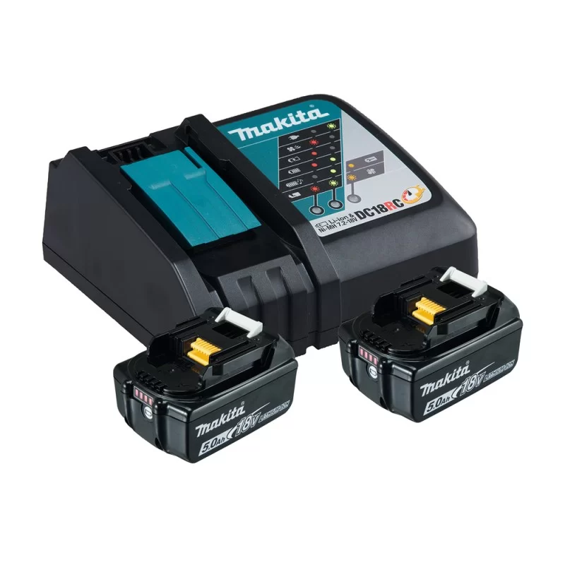 Pack Énergie 18V Li-Ion 5Ah Makita 2 batteries BL1850B et chargeur DC18RC - Carton