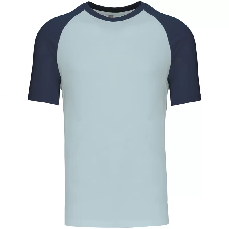 Tee shirt Base Ball KARIBAN col rond manche courte bicolore 100% coton Ice Blue et Denim