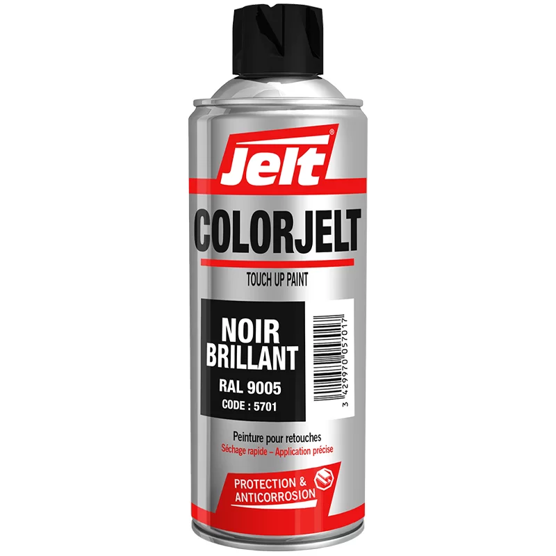 Peinture de retouche Colorjelt noir brillant RAL 9005 avec buse orientable Aérosol 400 ml