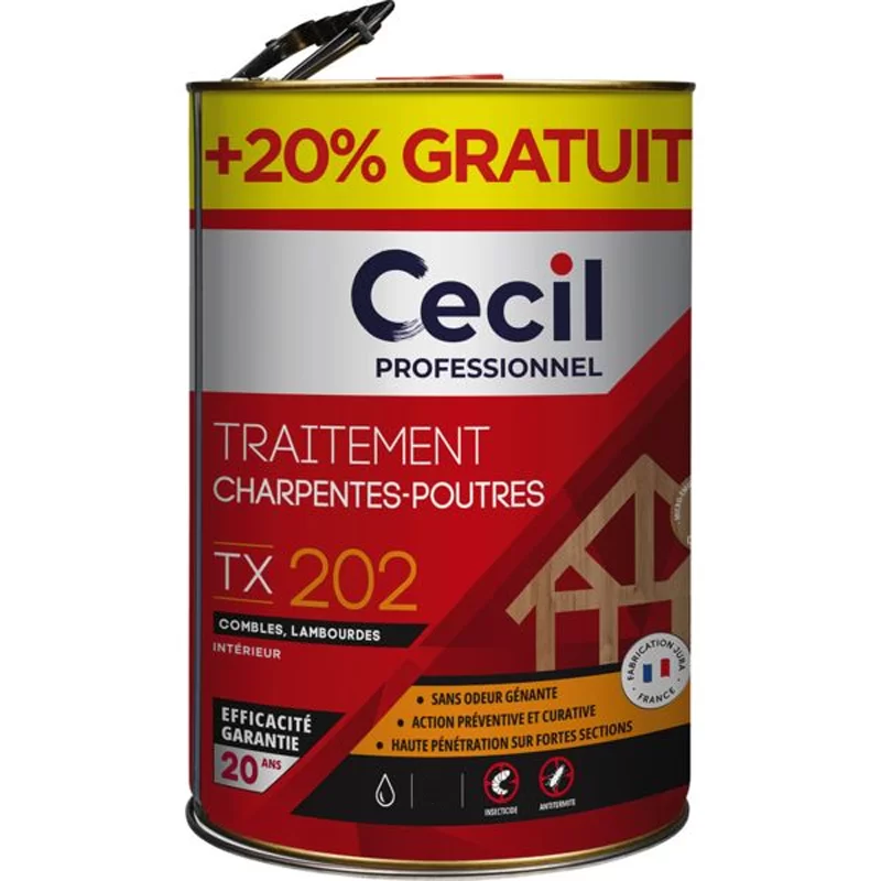 Traitement insecticide anti termites charpentes et poutres TX202 Cecil incolore