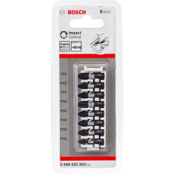 Pack de 8 embouts de vissage Bosch Impact Control Phillips PH et Pozidriv PZ 25 mm