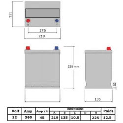 Batterie Attractiv' N°09 -  liquide 12 V - 45 Ah - 360 A - 217x135x225