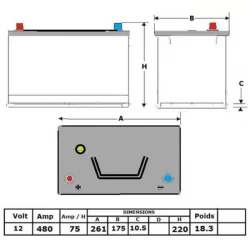 Batterie Attractiv' N°15 - liquide - 12 V - 75 Ah - 480 A - 261x175x220