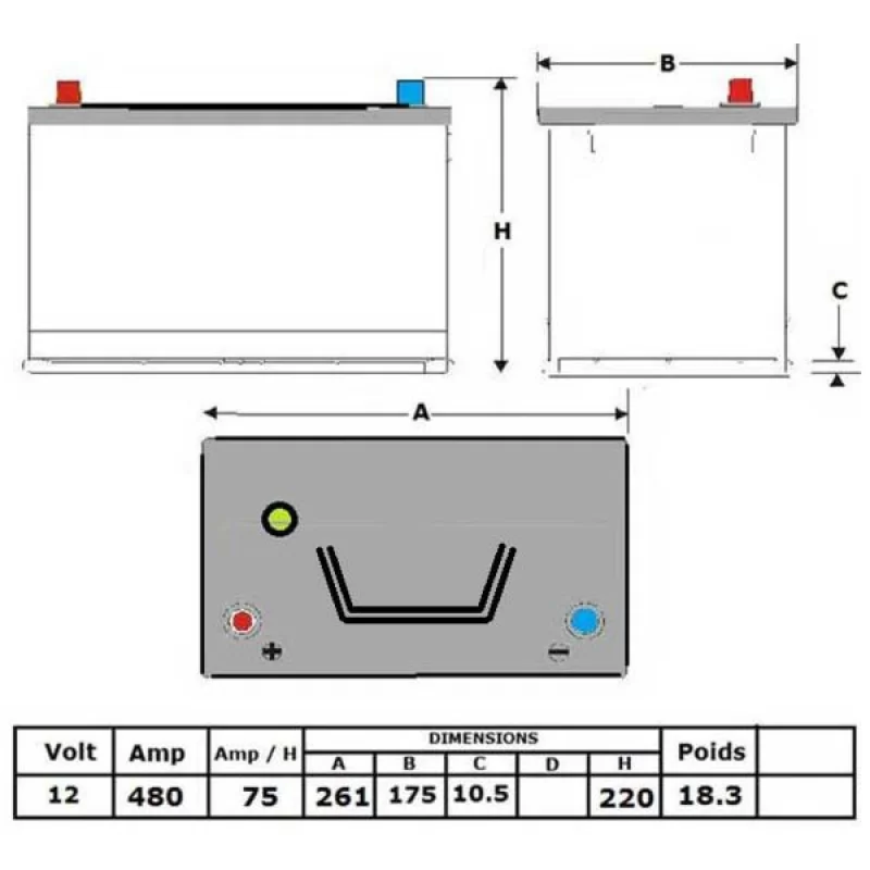 Batterie Attractiv' N°15 - liquide - 12 V - 75 Ah - 480 A - 261x175x220