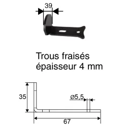 Dardenne type L trous fraisés noire laqué 67 mm x 35 mm x 4 mm