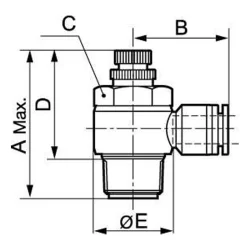 Régleur de débit mâle conique à molette échappement RPM OR R1/8 pour tube diamètre 6 mm