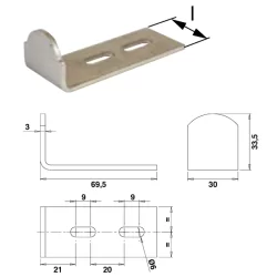 Dardenne coudée réglable Torbel inox 316L pour volet et portail avec 2 trous de 9 mm