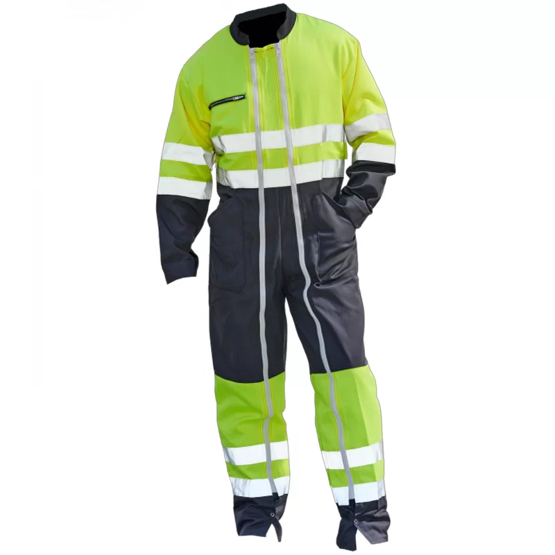 Combinaison haute visibilité à 2 zips PBV jaune fluo et gris