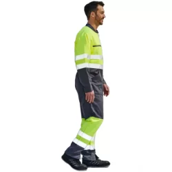 Combinaison haute visibilité à 2 zips PBV jaune fluo et gris