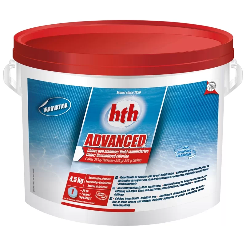 HTH Advanced Chlore galet dissolution lente 255g - 4,5kg