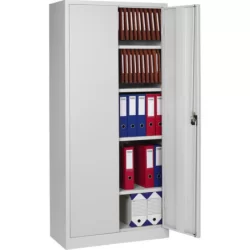 Armoire de bureau métallique monobloc à portes battantes gris clair 1200x420x945