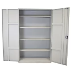 Armoire de bureau métallique monobloc à portes battantes gris clair 1200x420x945