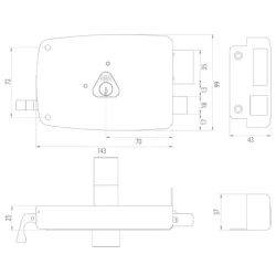 Serrure horizontale gauche JPM Match à tirage cylindre 45 mm