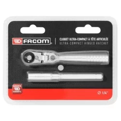 Cliquet 1/4  ultra-compact Facom tête flexible 180° pour embouts 1/4