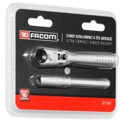 Cliquet 1/4  ultra-compact Facom tête flexible 180° pour embouts 1/4