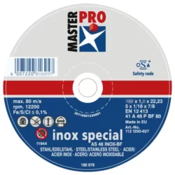 Disque à tronçonner inox et acier Master Pro alésage 22.23 mm