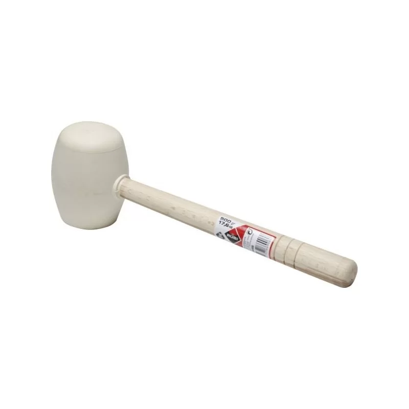 Maillet tête en caoutchouc rond et plat - Rubi - Longueur 33 cm - Manche en bois - Blanc