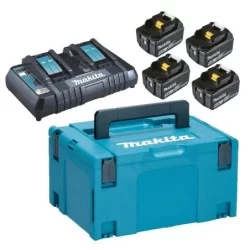 Pack Énergie 18 V Li-Ion (4 batteries 5 Ah + 1 chargeur double) avec coffret MAK-PAC Makita