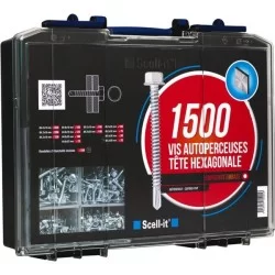 Coffret 1500 vis autoperceuses tête hexagonale avec collerette crantée THT et rondelles