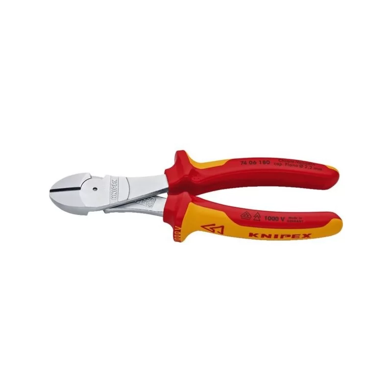 Pince coupante de côté à forte démultiplication Knipex - Poignées isolées - Longueur 180 mm