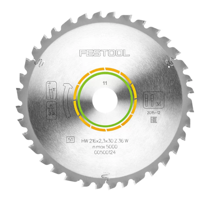 Lame de scie circulaire Festool HW 216 x 2,3 x 30 W36 - Bois et plastiques tendres - Ø 216 mm