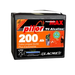 Pile Zéro mercure Pilor alcaline Lacmé 9 V / 200 Ah pour clôtures électriques