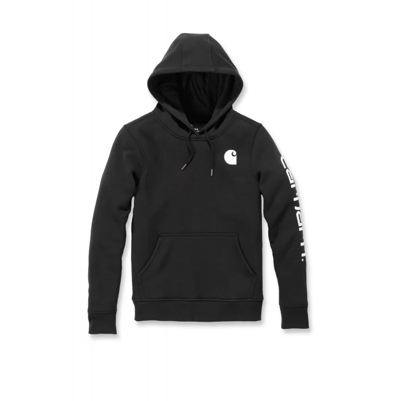 Sweat femme Clarksburg à capuche non zippé logo Carhartt sur manche Noir