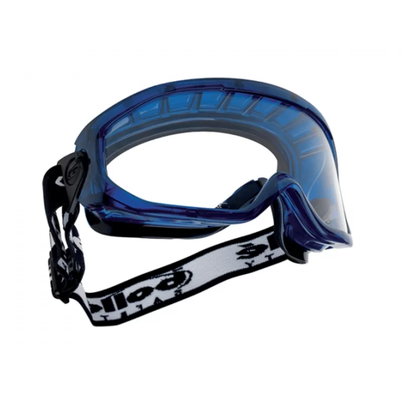 Lunette masque monture PVC bleu aéré bord mousse PC incolore anti rayures et anti buée