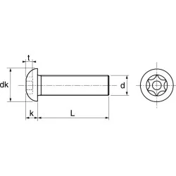 VIS METAUX TETE RONDE BOMBE  EMPREINTE TORX INVIOLABLE INOX A2 06X016 - boite de 100